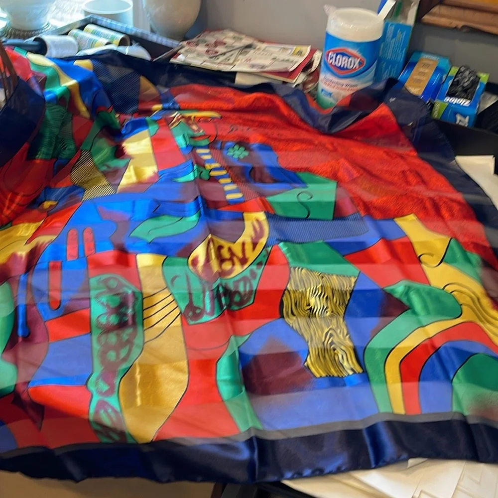Picasso Painting oversized scarf square 40x40 polyester abstract print colorful